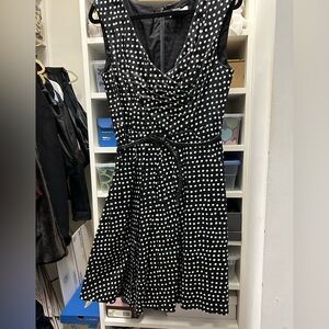 Jessica Simpson Petites Polka Dot Sleeveless Dress - Black and White